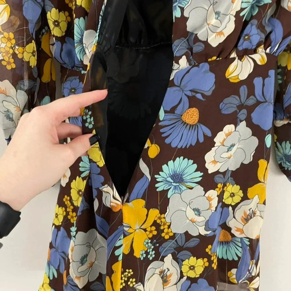 Zara Multicolor Floral Long Sleeve Retro Inspired Dress Size Medium - Picture 5 of 7
